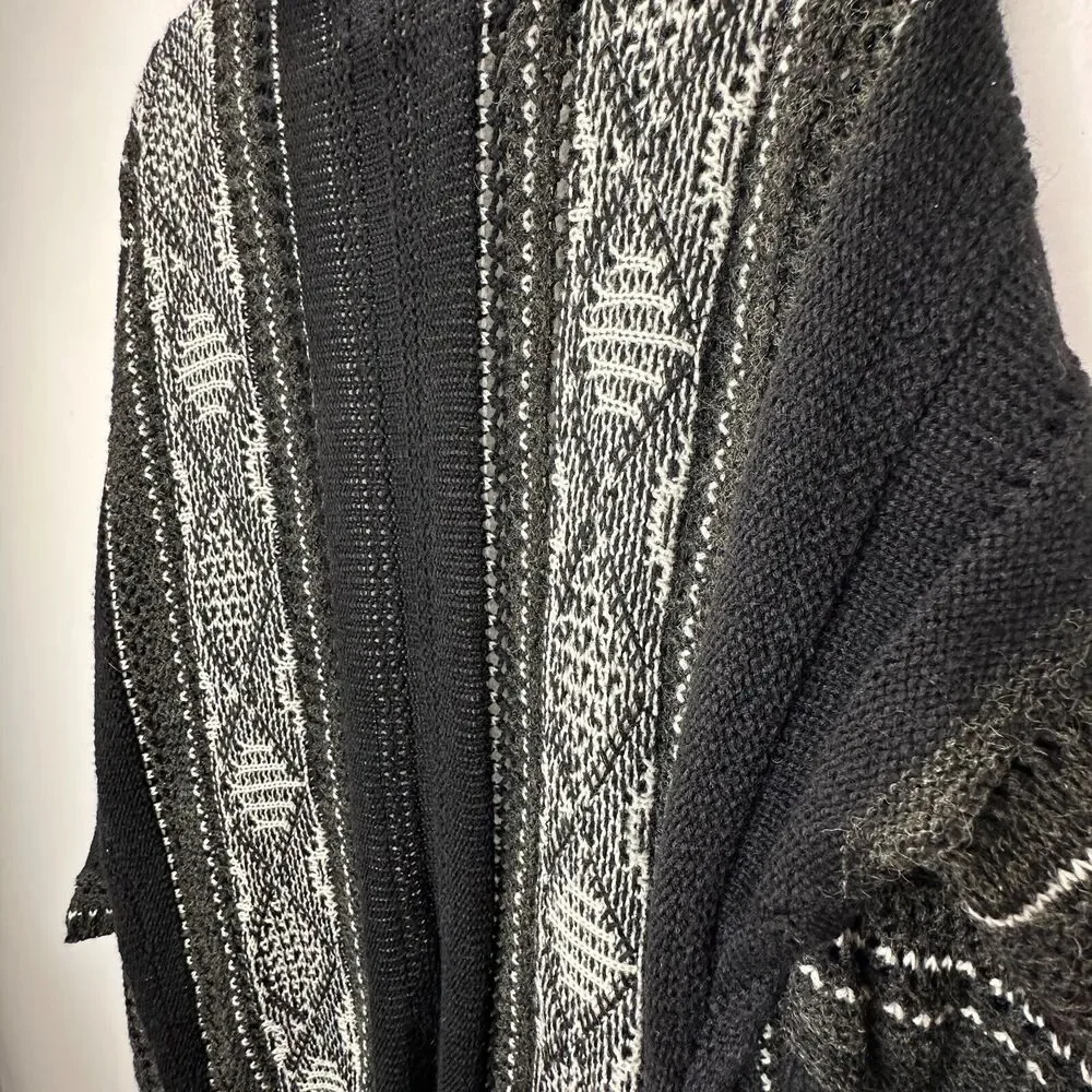 LA Hearts Black Gray and Cream Striped Knit Long Line Open Cardigan Sweater OS - Picture 7 of 14